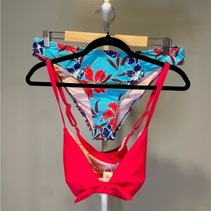Cupshe Vibrant Pink and Blue Floral Bikini Set Size XL NWT